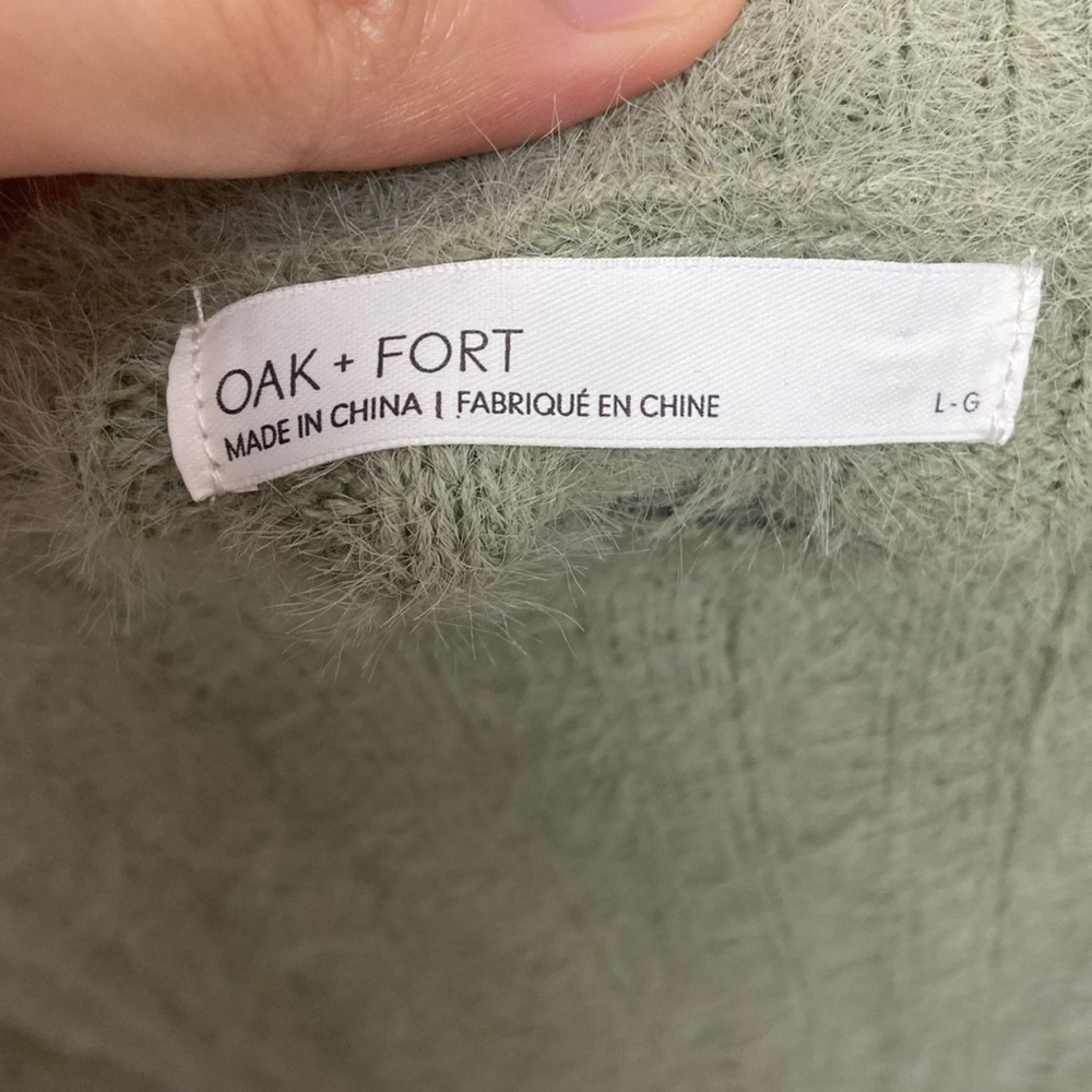 OAK + FORT Green Crew Neck Sweater with Textured Knit - Picture 3 of 4